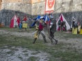Sword fight between knights in medieval fair Royalty Free Stock Photo