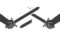Sword fight. Victory, broken sword. Flat vector illustration isolated on white Royalty Free Stock Photo