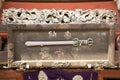 Sword of Fudo Myoo or Acala on wooden board at front small shrine of Naritasan Shinshoji Temple at Chiba in Tokyo, Japan