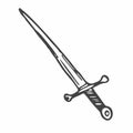 A sword with a handle drawn in the Doodle style.Outline drawing by hand.Cold steel.Dagger.Black and white image.Vector