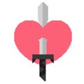 Sword and heart illustration with pixel theme