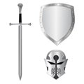 Sword, helmet and shield set. Vector illustration isolated on white background Royalty Free Stock Photo
