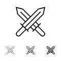 Sword, Ireland, Swords Bold and thin black line icon set