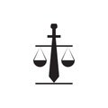 Sword with justice scale logo design, vector graphic symbol icon illustration creative idea Royalty Free Stock Photo