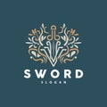 Sword Logo, Fighter War Weapon Vector, Premium Retro Vintage Typography Design Royalty Free Stock Photo