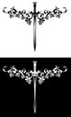 Sword and rose flowers vector design set