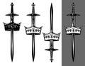 Sword and royal crown vector design set