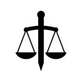 Sword and scales icon. The theme of court and justice, jurisdiction and law.