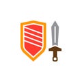 Sword and shield icon vector, filled flat sign, solid colorful p