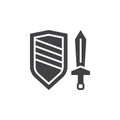 Sword and shield icon vector, filled flat sign, solid pictogram