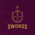 sword and shield logo line art simple minimalist vector illustration template icon graphic design. swords sign or symbol for