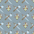 Sword and shield seamless pattern protection design knight background medieval weapon vector illustration Royalty Free Stock Photo