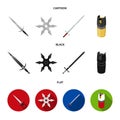 Sword, two-handed sword, gas balloon, shuriken. Weapons set collection icons in cartoon,black,flat style vector symbol Royalty Free Stock Photo