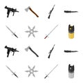 Sword, two-handed sword, gas balloon, shuriken. Weapons set collection icons in cartoon,monochrome style vector symbol Royalty Free Stock Photo