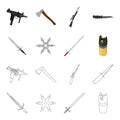 Sword, two-handed sword, gas balloon, shuriken. Weapons set collection icons in cartoon,outline style vector symbol Royalty Free Stock Photo