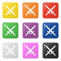 Sword weapon icons set 9 colors isolated on white. Collection of glossy square colorful buttons. Vector illustration for any Royalty Free Stock Photo