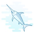 Swordfish, cartoon outlined illustration. Royalty Free Stock Photo