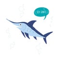 Swordfish character., Underswater animal. Cartoon vector hand drawn eps 10 illustration isolated on white background in Royalty Free Stock Photo