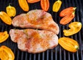 Swordfish on the grill with peppers Royalty Free Stock Photo