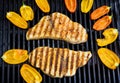 Swordfish on the grill with peppers Royalty Free Stock Photo