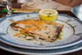 Swordfish grilled with olive oil and lemon