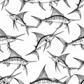 Swordfish Illustration Seamless Pattern White Background Royalty Free Stock Photo
