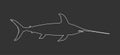 Swordfish line contour vector illustration isolated on black background.