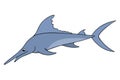 Swordfish. Marlin. Saltwater fish with a long upper jaw in the form of a spear. Ocean dweller. An active predator.