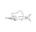 Swordfish, tuna, sailfish continuous line drawing. One line art of predatory fish, seafood, marine animals.