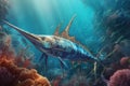 Swordfish underwater reef. Generate Ai