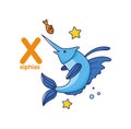 Swordfish xiphias. Cute fish. Vector illustration alphabet
