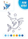 Swordfish xiphias. Cute fish. Vector illustration coloring book for children