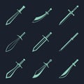 Swords knives daggers sharp blades flat icon set isolated vector