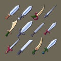 Swords and knives set for games and illustrations. Different types