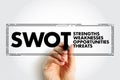 SWOT Analysis business concept stamp, strengths, weaknesses, threats and opportunities of company, strategy management, business