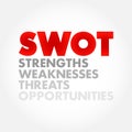 SWOT Analysis business concept, strengths, weaknesses, threats and opportunities of company, strategy management, business plan Royalty Free Stock Photo