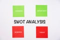 SWOT analysis wordings on sticky notes. Royalty Free Stock Photo