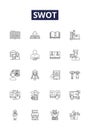 Swot line vector icons and signs. swot, analysis, weakness, strategy, vector, icon, company,symbol outline vector Royalty Free Stock Photo