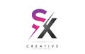 SX S X Letter Logo with Colorblock Design and Creative Cut