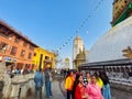 Syambhunath Temple, kathmandu, Nepal - 03.02.2023: Foreign tourists visiting the famous Syambhunath monkey temple which is the