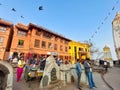 Syambhunath Temple, kathmandu, Nepal - 03.02.2023: Foreign tourists visiting the famous Syambhunath monkey temple which is the