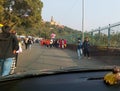 Syambhunath Temple, kathmandu, Nepal - 03.02.2023: People going to the famous Syambhunath monkey Temple of Kathmandu in the