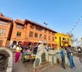 Syambhunath Temple, kathmandu, Nepal - 03.02.2023: Tourists and locals visiting the famous Syambhunath monkey temple which is the