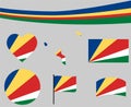 Seychelles Flag Map Ribbon And Heart Icons Vector Collection