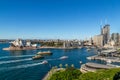 Sydeny, Australia - July 9 2019: view from harbour bridge looking down at the busy harbour and Sydney CBD Royalty Free Stock Photo