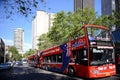 Sydney Australia city skyline tower blocks and tour bus