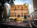 The Queen Victoria Building at evening, the image shows the entrance from Town hall.