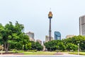 SYDNEY, AUSTRALIA, DECEMBER 29, 2019: Sydney Tower Eye viewed from Hyde park in Sydney, Australia Royalty Free Stock Photo
