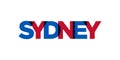 Sydney in the Australia emblem. The design features a geometric style, vector illustration with bold typography in a modern font. Royalty Free Stock Photo