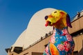 Huge lantern dog in front of the Opera house with visitors for lunar new year in Sydney, Australia